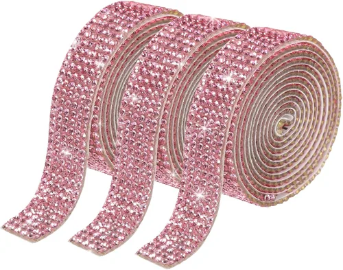 Miniatura 73 de MECCANIXITY 3 rollos de cinta de diamantes de imitación autoadhesiva de 3 yardas y 0.315 in para proyectos de artes y manualidades, pasteles de Beige