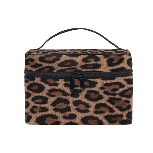 Neceser de maquillaje con estampado de leopardo, organizador de viaje para mujer
