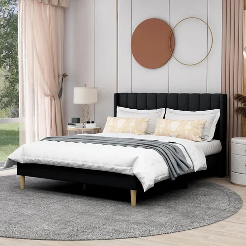 Miniatura 16 de AGARTT Marco de Cama Plataforma Tapizada Tamaño Queen con Cabecero y Pie de Cama/Soporte de Listones de Madera/No Necesita Somier/Fácil Montaje