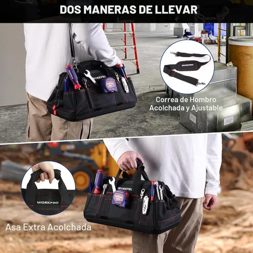 Miniatura 8 de WORKPRO W081022A - Bolsa de almacenamiento de herramientas de boca ancha con base de goma resistente al agua, 16 pulgadas