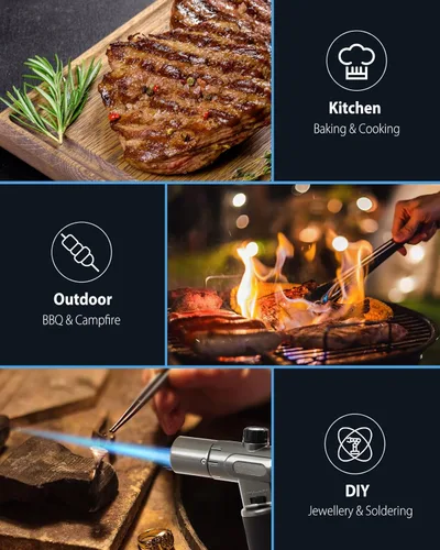Miniatura 6 de RONXS Encendedor de antorcha, soplete de butano de cocina recargable, soplete de cocina con bloqueo de seguridad y llama única o doble ajustable