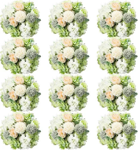 Miniatura 15 de Tigeen Flores artificiales, peonías artificiales, flores de seda, peonía sintética, ramo de hortensias de seda para mesa de boda, centro de mesa