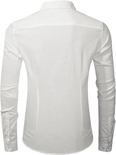 Miniatura 9 de JMIERR Camisas de lino para hombre, camisas casuales de playa de manga larga con botones