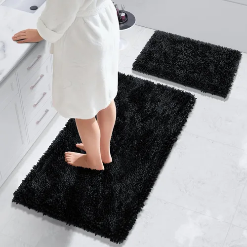 Miniatura 8 de Yimobra Juego de 2 alfombras de baño, alfombra de baño suave y absorbente y alfombra de inodoro en forma de U con respaldo antideslizante, alfombras