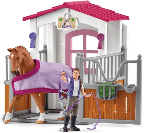Miniatura 8 de Schleich Horse Club - Juego de Juguetes de Establo de Lavado de Caballos de 28 Piezas con Figura de Acción de Yegua y Jinete y Accesorios para Niñas