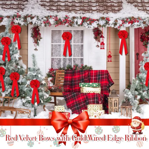 Miniatura 7 de Kigeli Lazo de Navidad grande de 10 x 26 pulgadas, hecho a mano, gran cinta de terciopelo rojo para exteriores, corona de Navidad, adorno para árbol