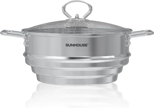 Miniatura 9 de Sunhouse – 18/10 de acero inoxidable vaporizador de inserción de sartenes de acero inoxidable apilable vaporizador de alimentos olla en olla