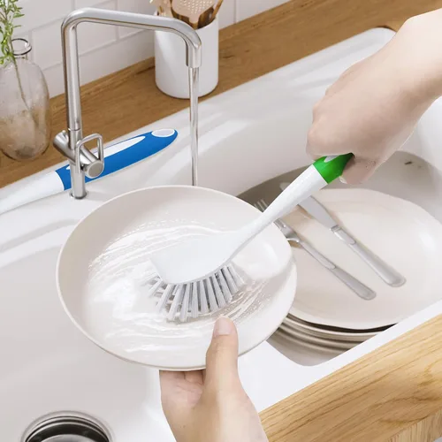 Miniatura 7 de Amazer Cepillo para platos con asa, paquete de 2 cepillos de cocina para limpieza, limpiador de platos con cerdas rígidas para fregadero, ollas