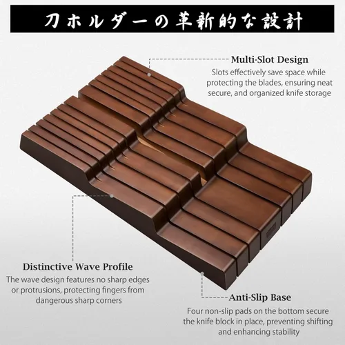 Miniatura 4 de HOSHANHO Juego de cuchillos de cocina con bloque, juego profesional de 14 piezas de bloque de cuchillos ultra afilado en organizador de cajones
