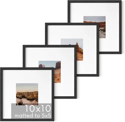 HAUS AND HUES Marcos de fotos de madera de roble macizo de 10 x 10 pulgadas con paspartú de 5 x 5 pulgadas, juego de 4 marcos cuadrados de 10 x 10