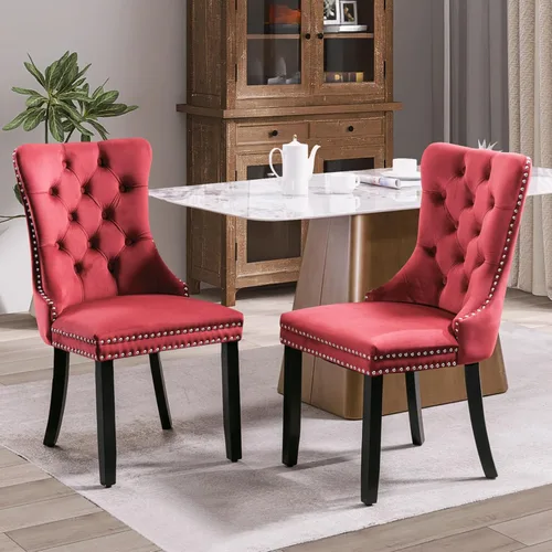 Miniatura 93 de SoarFlash Juego de 2 sillas de comedor de tela de lino, sillas de comedor tapizadas con ribete de cabeza de clavo y patas de madera de color claro
