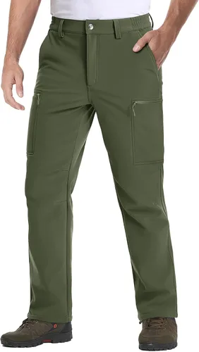 MAGCOMSEN Pantalones de senderismo para hombre, con forro polar, pantalones impermeables para la nieve, pantalones de trabajo al aire libre con 5