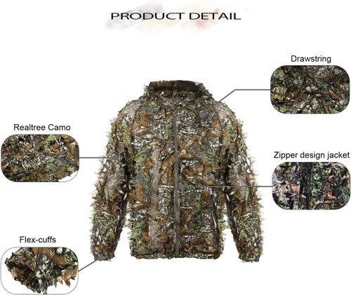 Miniatura 3 de EAmber Traje de Ghillie, Trajes de Gilly para Caza, Pantalones 3D de Camuflaje de Hojas, Overoles de Camuflaje para Jóvenes y Adultos, Ropa Ligera