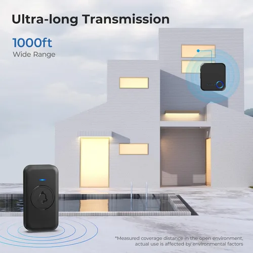Miniatura 6 de FOVKSUC Timbre Inalámbrico, Timbre de Puerta Impermeable con 60 Melodías, 5 Niveles de Volumen y Flash LED, Timbre de Aula de Largo Alcance de 1000