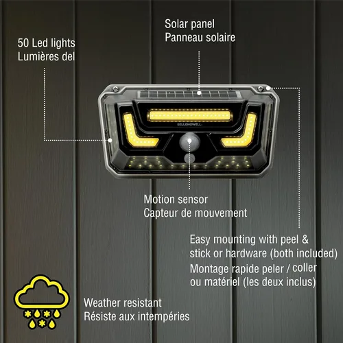 Miniatura 4 de Bell Howell - Lámpara solar de pared biónico para exteriores con sensor de movimiento (luz blanca, 6500 K)