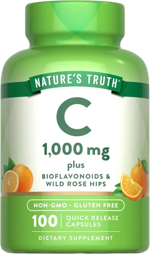 Vitamina C de 1000 mg | 100 cápsulas | con rosa silvestre HIPS y bioflavonoides | Suplemento sin OMG y sin gluten | por Nature's Truth