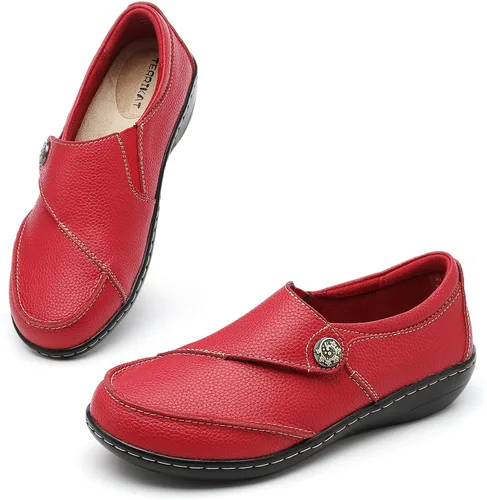 Miniatura 9 de TERRIKAT Mocasines clásicos casuales de cuero para mujer, con puntera tipo mocasín, cómodos para caminar, zapatos de trabajo ligeros