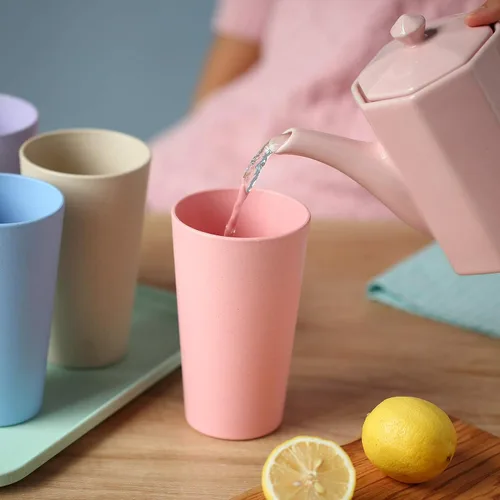 Miniatura 5 de Vasos reutilizables irrompibles ecológicos para adultos (20 onzas), juego de 5 vasos de paja de trigo, aptos para lavavajillas.