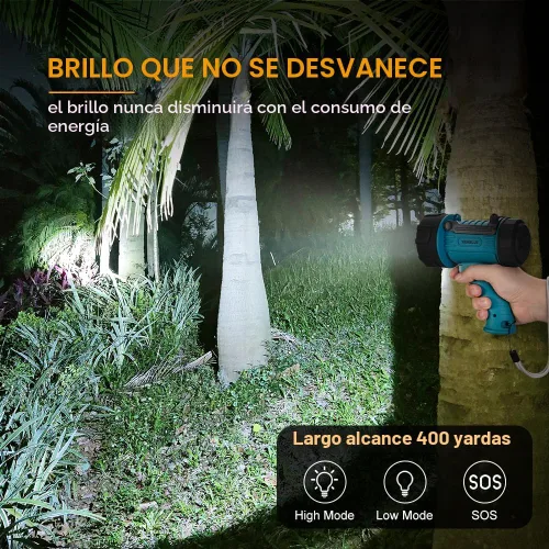 Miniatura 2 de YIERBLUE Reflector recargable con luz súper brillante de 90,000 lúmenes LED, linterna de mano resistente al agua IP67 con filtro de luz roja Verde