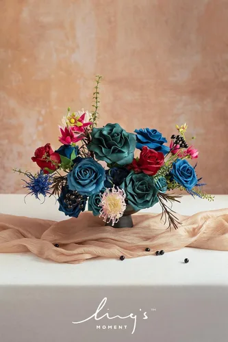Miniatura 2 de Ling's moment Caja de Flores Falsas, Rosas de Espuma Helecho Artificial Baya Tallos de Vegetación Falsa para Ramos de Boda Centros de Mesa