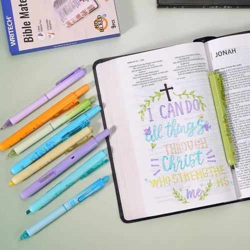 Miniatura 8 de WRITECH Set de marcadores y bolígrafos para diario de la Biblia Mate: marcadores sin sangrado para la Biblia y bolígrafos de bola de tinta negra
