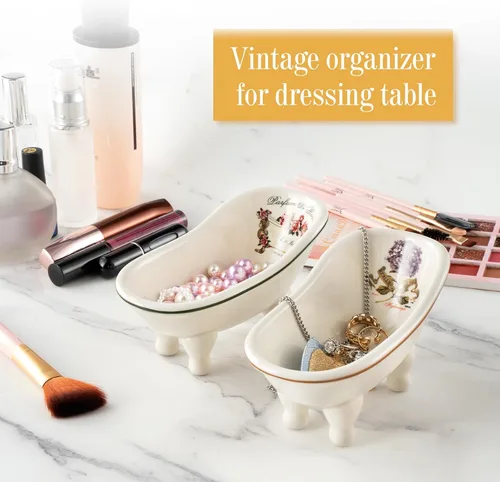 Miniatura 7 de Jabonera de baño de cerámica retro para ducha, 2 piezas, mini bañera de porcelana de 5.6 pulgadas, soporte de jabón autodrenante para decoración