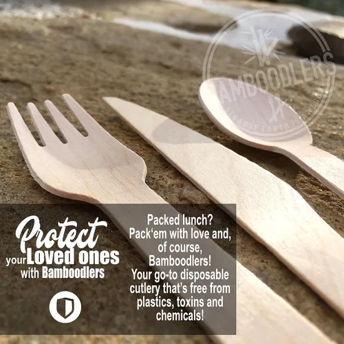 Miniatura 8 de juego de cubiertos de madera desechables 100 % natural, ecológico, biodegradable y compostable ¡La tierra es genial! 200 utensilios de 6.5