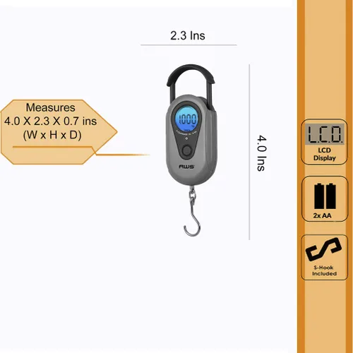 Miniatura 4 de American Weigh Scales Escala colgante digital Mango retráctil, pantalla LCDAMW-SR-1KG1000 x 1G (gris)
