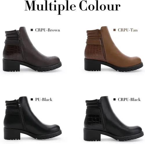Miniatura 7 de ALLOT Botines de tacón grueso apilados para mujer, con hebilla y cremallera lateral, a la moda, con puntera cerrada