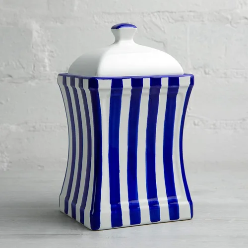 Miniatura 6 de City to Cottage Tarro grande de cerámica hecho a mano con tapa de 31.5 onzas / 30.4 fl oz con rayas azul marino oscuro Recipiente de cerámica