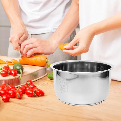 Miniatura 4 de Olla de arroz de acero inoxidable 304, olla interior de repuesto con parte inferior compuesta gruesa de 8.26 x 8.26 x 4.33 pulgadas, compatible