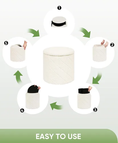 Miniatura 8 de B FSOBEIIALEO Otomana con almacenamiento, Otomana redonda de bouclé con bandeja, taburete reposapiés para dormitorio, sala de estar, blanco, 32,99
