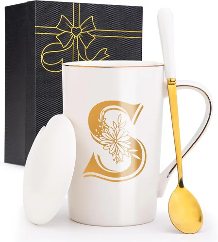 Miniatura 22 de Tazas personalizadas con iniciales en letra A con flores, taza de café personalizada con letra A, tazas personalizadas con letras geniales