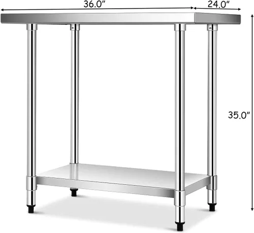 Miniatura 3 de Giantex mesa de acero inoxidable con estante inferior para cocina industrial. Mesa de trabajo para preparación de alimentos 24 x 36 pulgadas