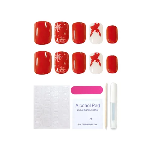 Miniatura 13 de Año Nuevo Navidad Prensa en Uñas Largas Ataúd Acrílico Uñas Falsas Kit Navidad Copo de Nieve Decoración de Uñas Falsas Bailarina Uñas Falsas Puntas
