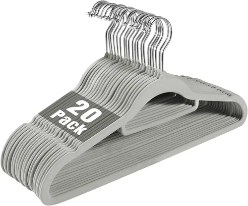 Miniatura 7 de Perchas negras antideslizantes de terciopelo – Perchas resistentes para trajes que ahorran espacio con gancho giratorio de 360° – Paquete de 20 Negro