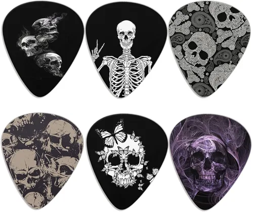 KEIAHUAN Cool Skull - Púas de guitarra – Plectros triángulos clásicos para bajos, guitarras acústicas y eléctricas – Púas pesadas para guitarristas