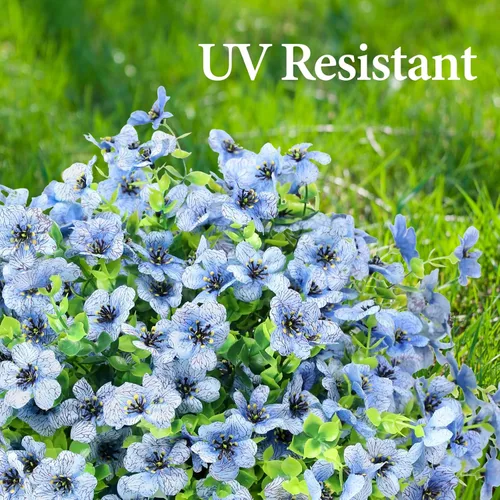 Miniatura 9 de ATTGREAT Flores artificiales para exteriores, plantas sintéticas resistentes a los rayos UV, flores falsas, margaritas, 12 paquetes de plnats de Azul