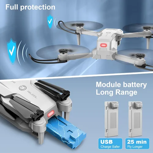 Miniatura 6 de Drone con cámara 1080P - Cuadricóptero plegable con control de gestos, giro 3D, inicio de una tecla, parada de emergencia, 2 baterías, más fácil