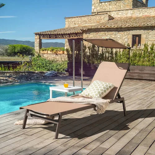 Miniatura 3 de COSTWAY Tumbona para exteriores con sombrilla reclinable ajustable de 6 niveles para patio trasero