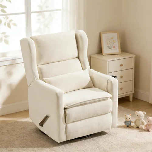 Miniatura 14 de Oversized Swivel Rocker Recliner with Lumbar Cushion,Power Recliner Nursery Chair with Adjustable Headrest,Nursery Glider Recliner for Living Beige
