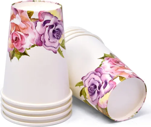 Miniatura 7 de Gift Boutique Juego de 96 piezas de suministros de fiesta de flores rosas y moradas, platos de papel, servilleta para niña, baby shower, té