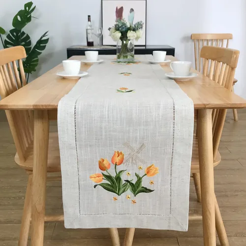Miniatura 12 de Mantel bordado para decoración de encaje a prueba de polvo, sin arrugas, lavable, floral, rectangular, para cocina, comedor, vacaciones, cumpleaños