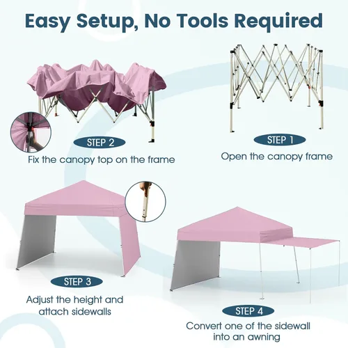 Miniatura 8 de Tangkula Toldo desplegable de 10 x 9.2 pies con paredes laterales, tienda de campaña para exteriores UPF50+ con 8 estacas, 4 cuerdas de viento