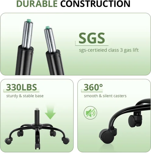 Miniatura 8 de Silla de oficina de capacidad de 330 libras, silla de escritorio ergonómica de malla transpirable con soporte lumbar y reposabrazos abatibles, silla