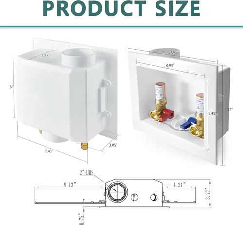 Miniatura 2 de Caja de salida para lavadora (lavandería), drenaje central/drenaje lateral, entrada Pex-A de 1/2 pulgada x conexión de salida MHT de 3/4 pulgadas