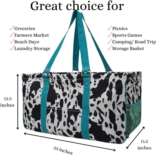 Miniatura 296 de NGIL Bolsa de comestibles reutilizable extra grande plegable de gran tamaño para comestibles, almacenamiento, picnic, playa, Bronco-negro occidental