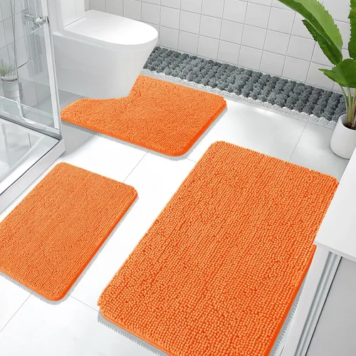 Miniatura 17 de OLANLY Juego de Alfombras de Baño de 3 Piezas, Tapetes de Baño de Chenilla Suave y Absorbente y Alfombra de Contorno en Forma de U para Inodoro