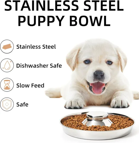 Miniatura 2 de Paquete de 2 cuencos de acero inoxidable para cachorros, comedero para múltiples mascotas, comida para perros y agua, destete de alimentación