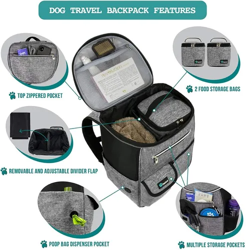Miniatura 3 de PetAmi Mochila para bolsa de viaje para perros, bolsas para perros aprobadas por aerolíneas para viajes, suministros para bolsas de pañales para Gris